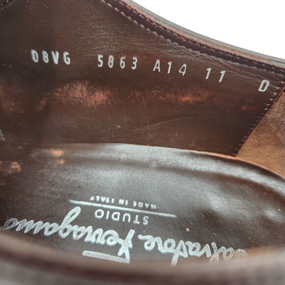 Vintage Salvatore Ferragamo Italy Men's 11 Dark Brown Leather Dress Shoes Oxford - Picture 9 of 16